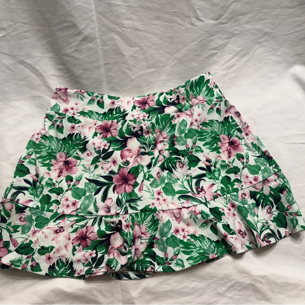 Tommy Bahama Green & Pink Tropical Ruffle Mini Skirt - Picture 2 of 4